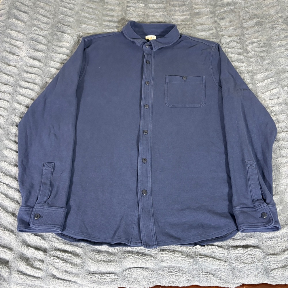 J.Crew Mens XL Navy Blue Knit Cotton Button Down Shirt AT474